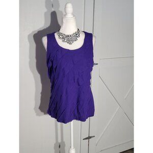 CHICO'S RUFFLE BLOUSE PURPLE SLEEVELESS 100%POLYESTER STRETCH SIZE 2(M)